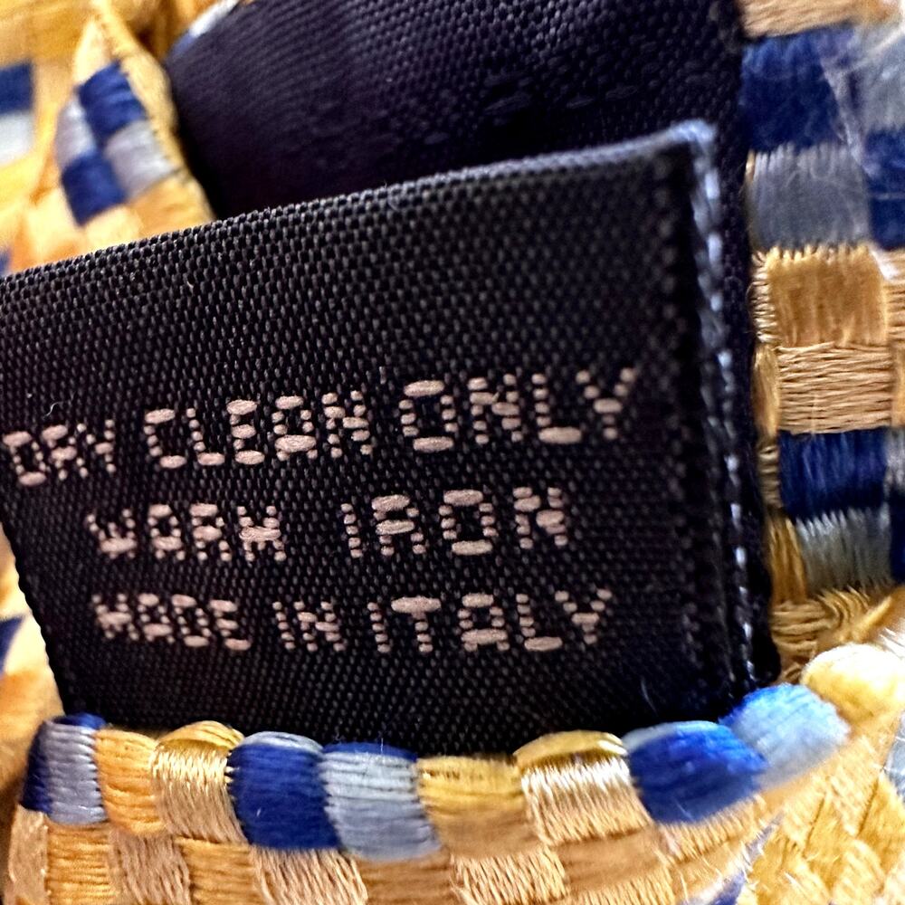 Ermenegildo Zegna 100% Silk Tie Made in Italy Gingham Check Yellow Blue One Size - Picture 4 of 5